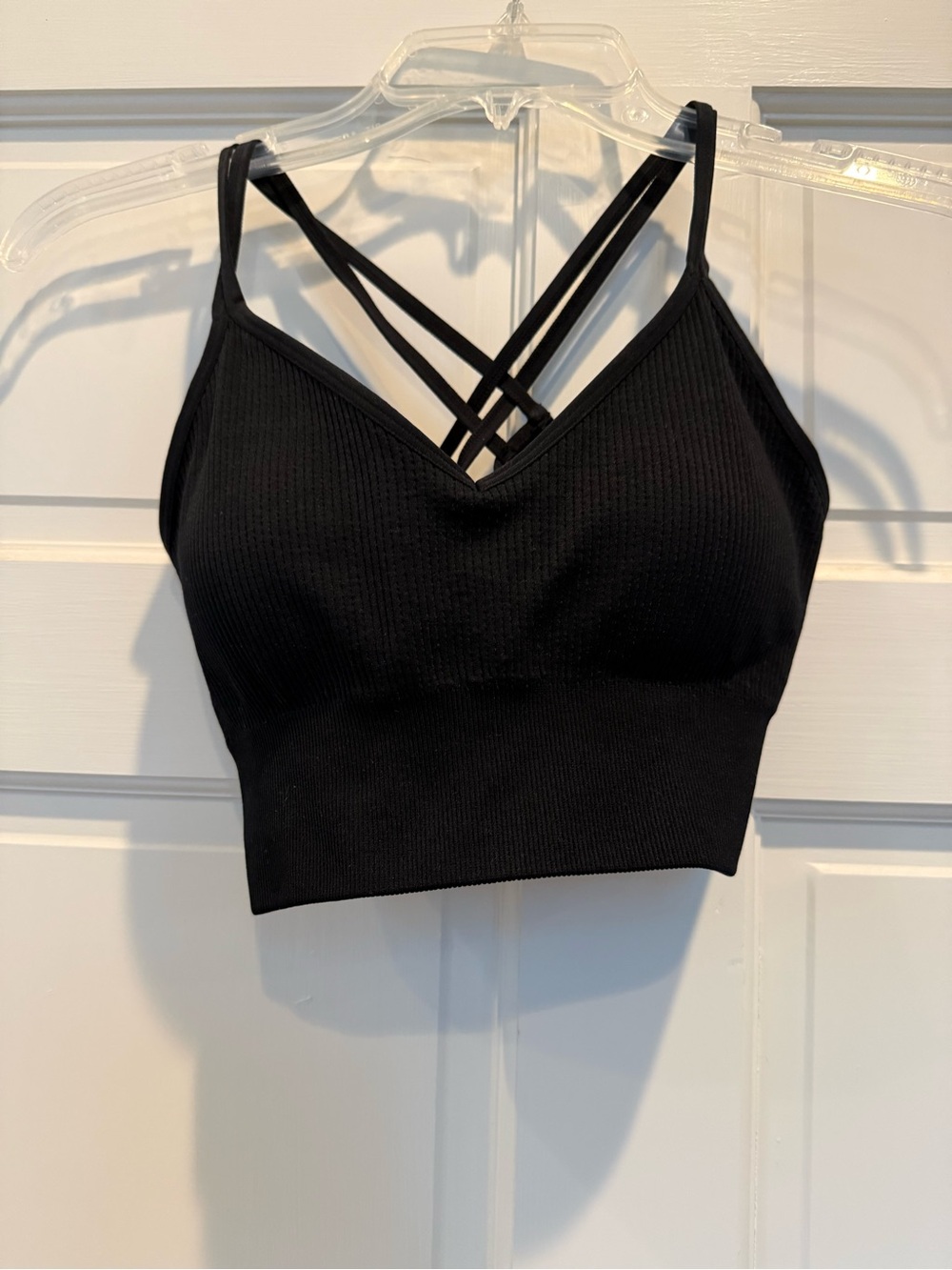 SO Black Ribbed Cross-Back Bralette